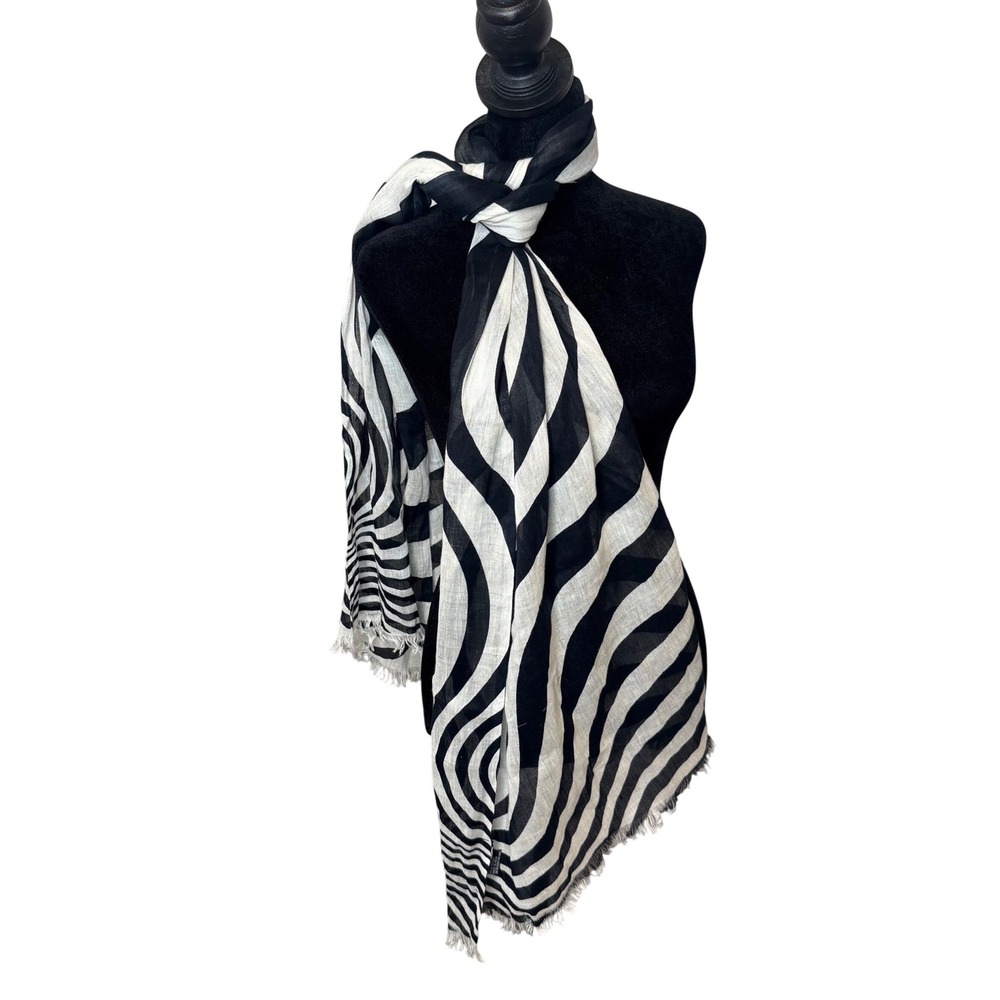 Monochrome Zebra Print Scarf Black White Stripe Fringe Headwrap Headband Shawl